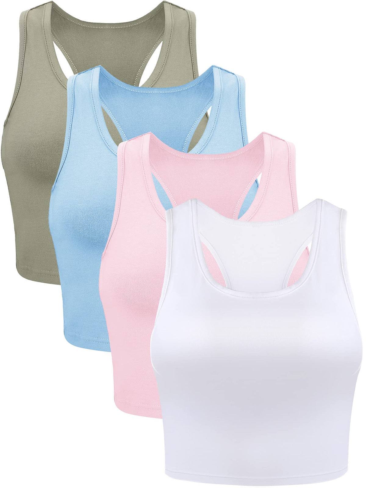 Geyoga 4 Pieces Women Basic Tank Top Cotton Racerback Sleeveless Athletic Crop Cotton Top (Retro Color, Small)