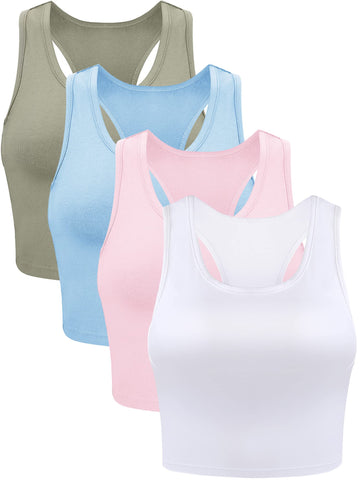 Geyoga 4 Pieces Women Basic Tank Top Cotton Racerback Sleeveless Athletic Crop Cotton Top (Retro Color, Small)