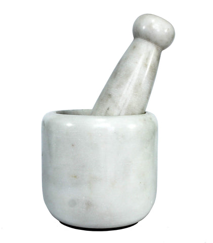 KLEO 4" Diameter Natural Stone Mortar and Pestle Set as Spice Grinder, Medicine Masher - Okhli And Musal (White Deep)