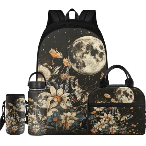 Flashideas Daisy Moth School Backpack Set for Girls 4Pcs Kids Backpack for Girls with Lunch Box Insulated Water Bottle and Water Bottle Cover Kids Backpack for Girls Gift for Girls Boys
