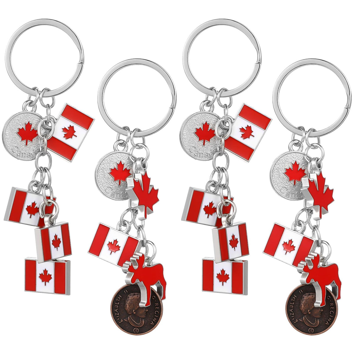 4PCS Flag Keychains Canada Maple Leaf Charm Key Rings Decorative Key Holder for Canada Day Games Bag Dekoration