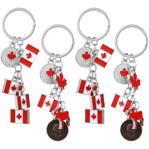 4PCS Flag Keychains Canada Maple Leaf Charm Key Rings Decorative Key Holder for Canada Day Games Bag Dekoration