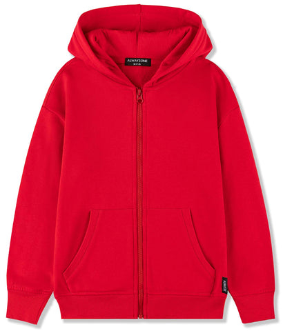 ALWAYSONE Kids Soft Fleece Casual Sweatshirt Zip up Hooded Sports Jacket with Pocket Boys Girls Athletic Hoodie 3-12 Years (red-s)