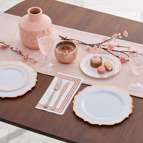 Amscan Premium Party Plate, White with Rose Gold Trim (430547)