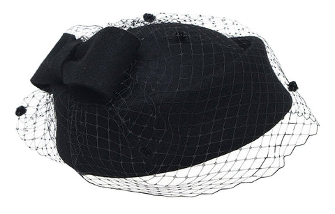 Pillbox Hat Fascinator Beret Wedding Party Top Hat Church Wool Hat for Women, Black, One Size