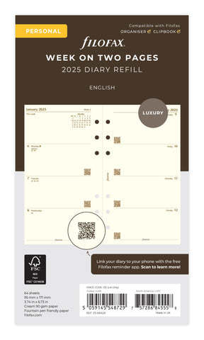 Personal Week on two pages cotton cream English 2025
