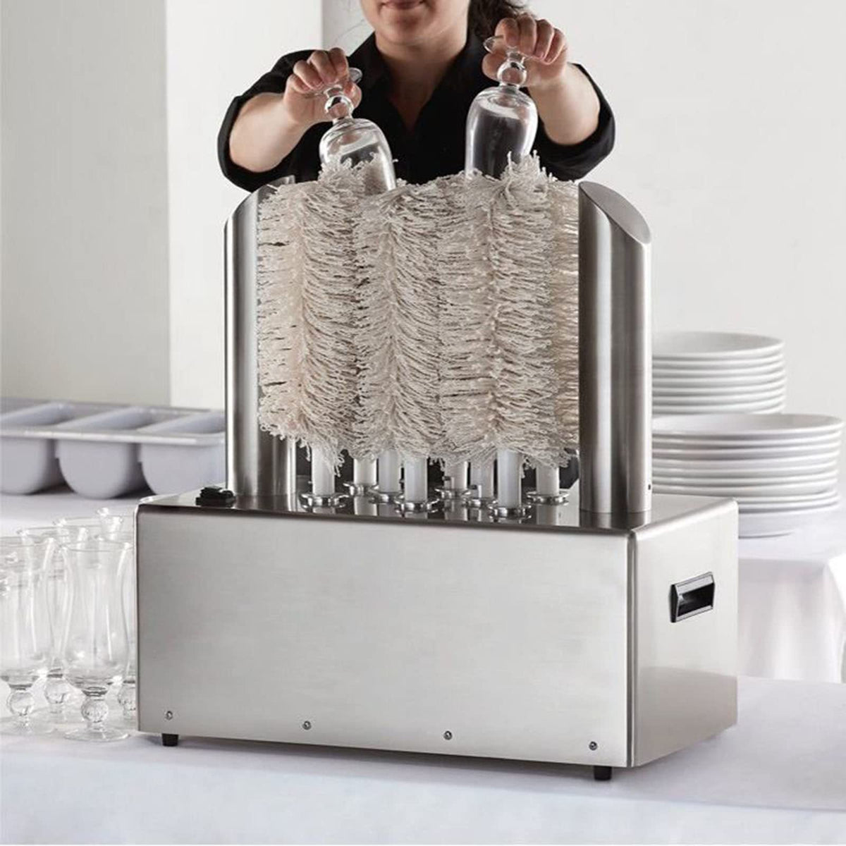 QJJML Commercial Electric Wine Glass Polisher, Electric Glass Washer Machine,Hot Air Drying System, Stainless-Steel Glassware Polishing Machine for Bar Kitchen,8Heads