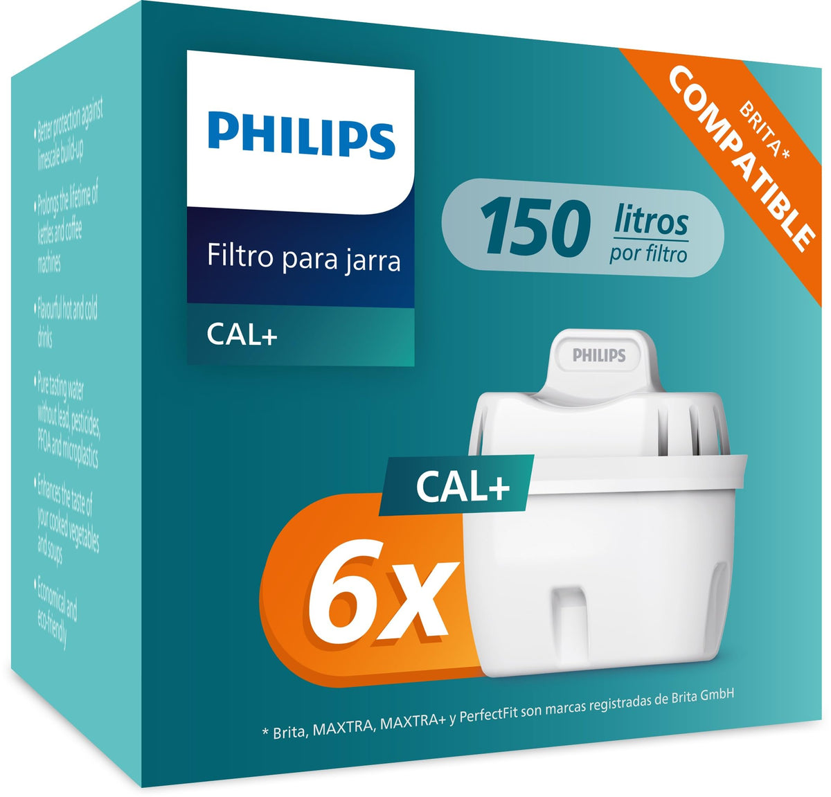 Philips Water Cartouches filtrantes de rechange SOFTENING+, paquet de 6, compatibles Brita, JUSQU'Ã€ 50% DE RÃ‰DUCTION DE LA DURETÃ‰ EN PLUS, AWP230P6/31