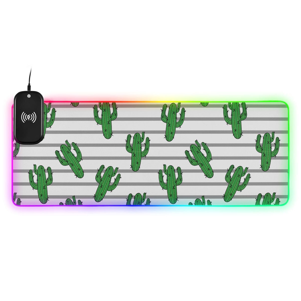 Cactus Wireless Charging Mouse Pad for Mobile Phone Extra Large Gaming Mousepad with 13 Lighting Modes Computer Mat for MacBook PC Laptop Desk Office Home Gaming