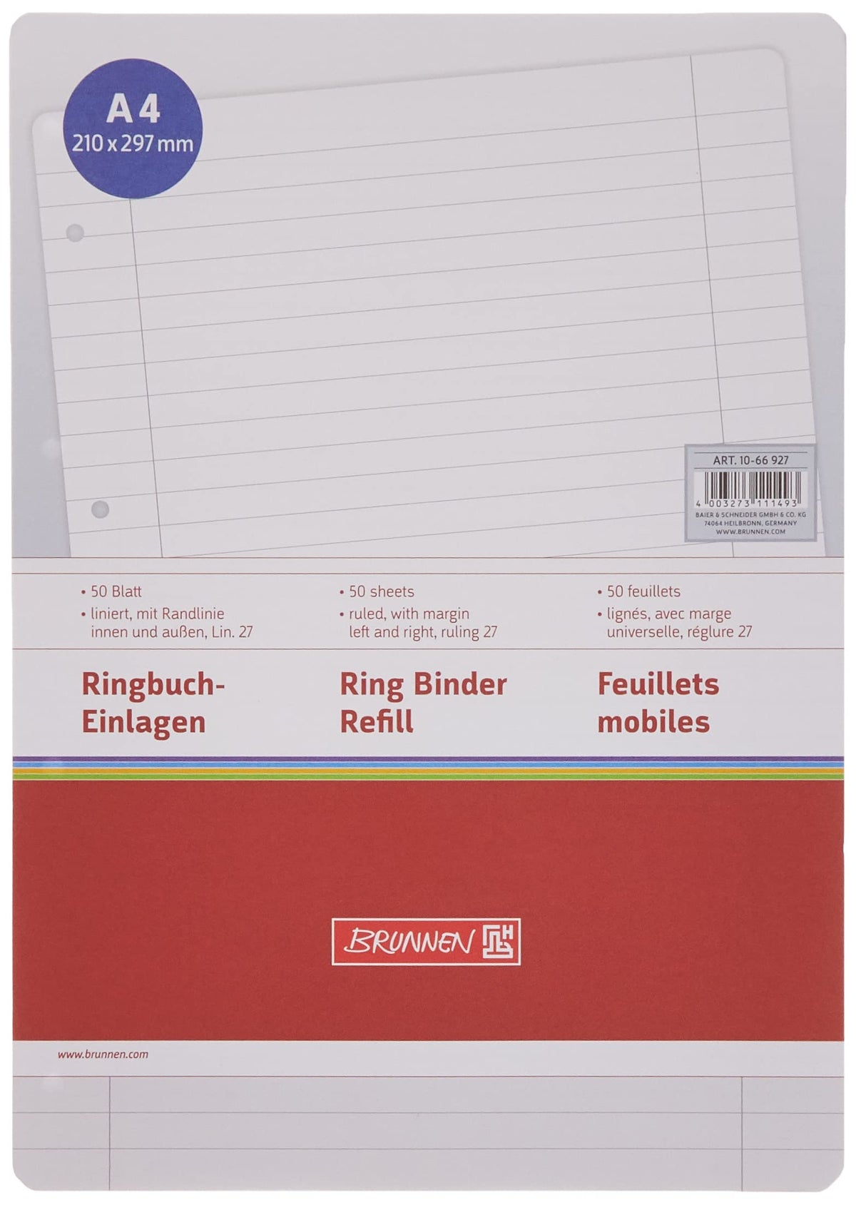Brunnen Notepad Ruled Paper, A4, 70 g/m² Lined, White with 4 Holes