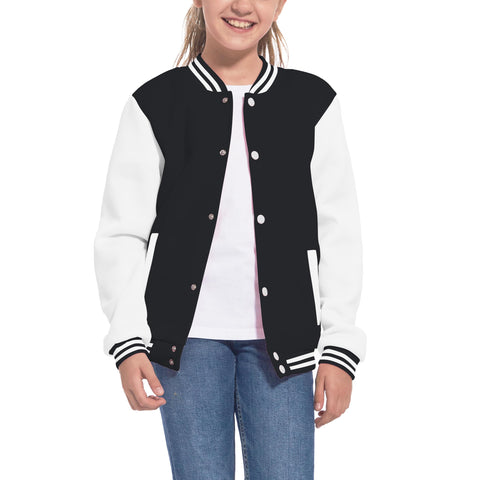 Mowbeat Kids Baseball Jacket Girls Bomber Jackets Boys Varsity Coats Top for Girl Sports Track Outerwear, Black, 10 Years