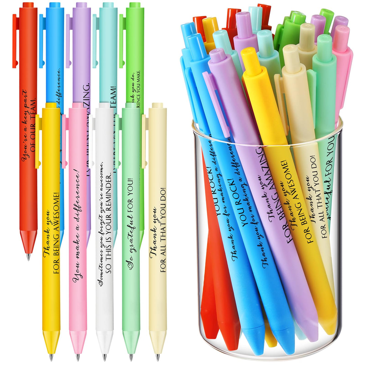 50 Pcs Gel Ink Pens Motivational Pen for Coworkers Inspirational Quote Pen Retractable Rolling Ball Smooth Writing for Supplies Office Home(Fresh Color,Thankful)