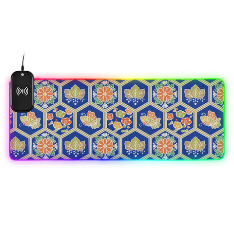 Butterfly Flower Wireless Charging Mouse Pad for Mobile Phone Extra Large Gaming Mousepad with 13 Lighting Modes Computer Mat for Gaming MacBook PC Laptop Desk Home Office