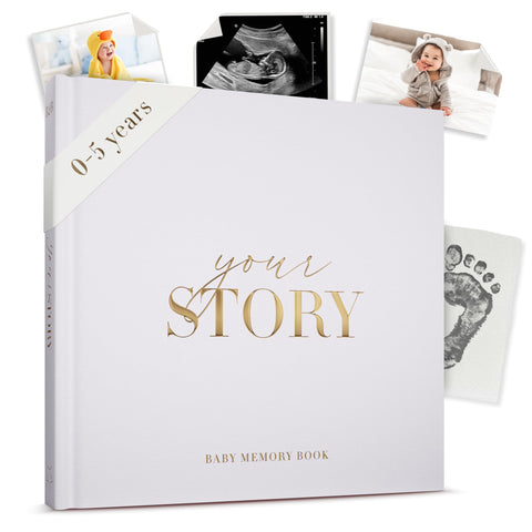 Bibi & Beau Baby Memory Book New Mom Gift - Your Story - Baby Record Book & Photo Album - Gift for Newborn Baby Boy & Girl, Great For Baby Showers (Gray)