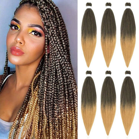 Ombre Braiding Hair Pre Stretched Ombre Honey Blonde Easy Twist Braids Hot Water Setting Synthetic Braiding Hair 6 Pcs/Lot 26 Inches for Long Braids Hair Extensions(#T1b/27)