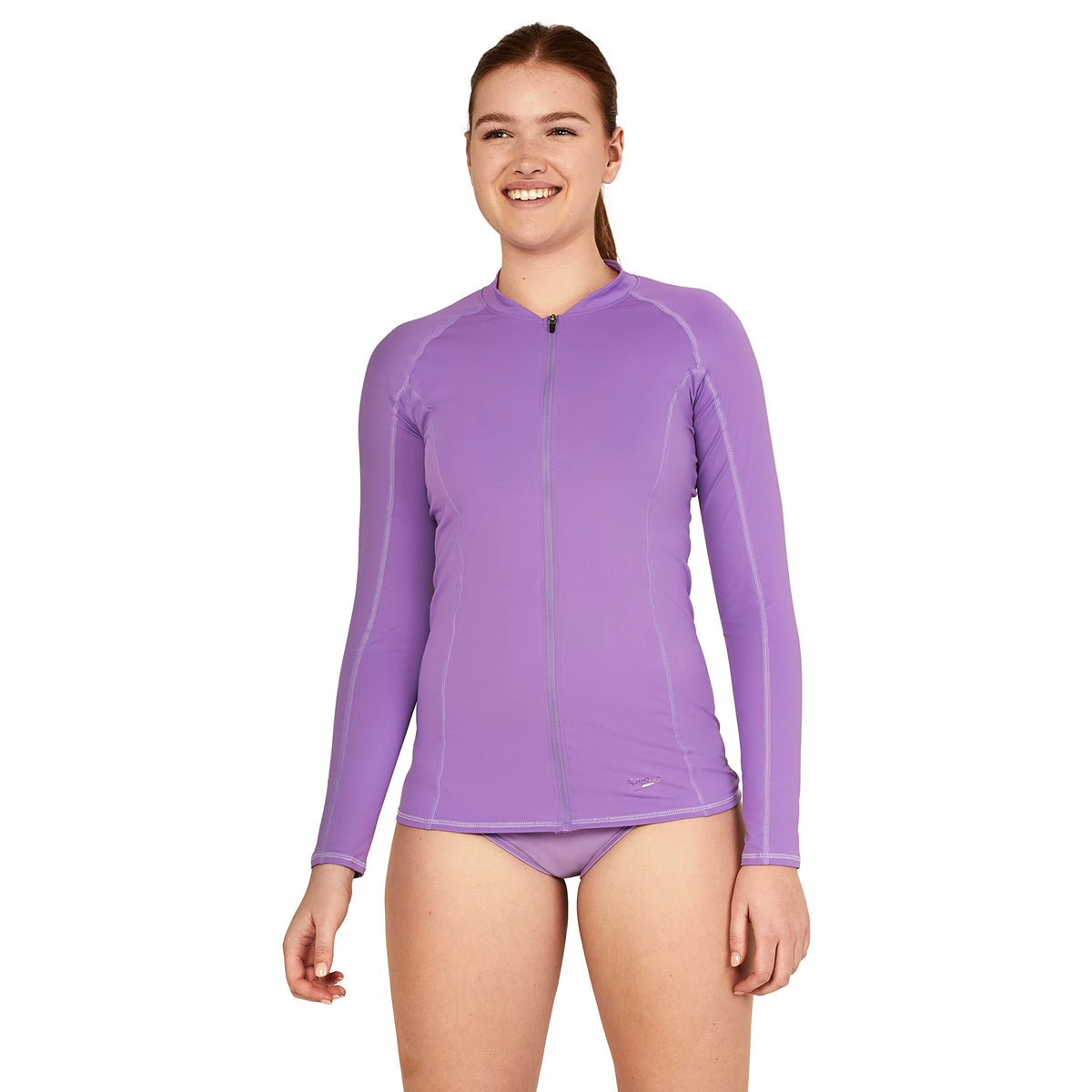 Speedo Women's Standard Uv Swim Shirt Long Sleeve Full Zip Front Rashguard, Fairy Wren, Medium