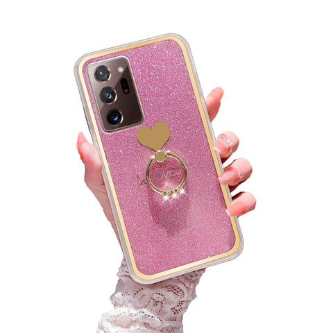 Easyscen for Galaxy Note 20 Ultra 5G Phone Case Cute Girls Women Luxury Slim Soft Shell with Glitter Heart Ring Stand Shockproof Protective Cover for Samsung Galaxy Note 20 Ultra 5G (6.9-inch) - Pink