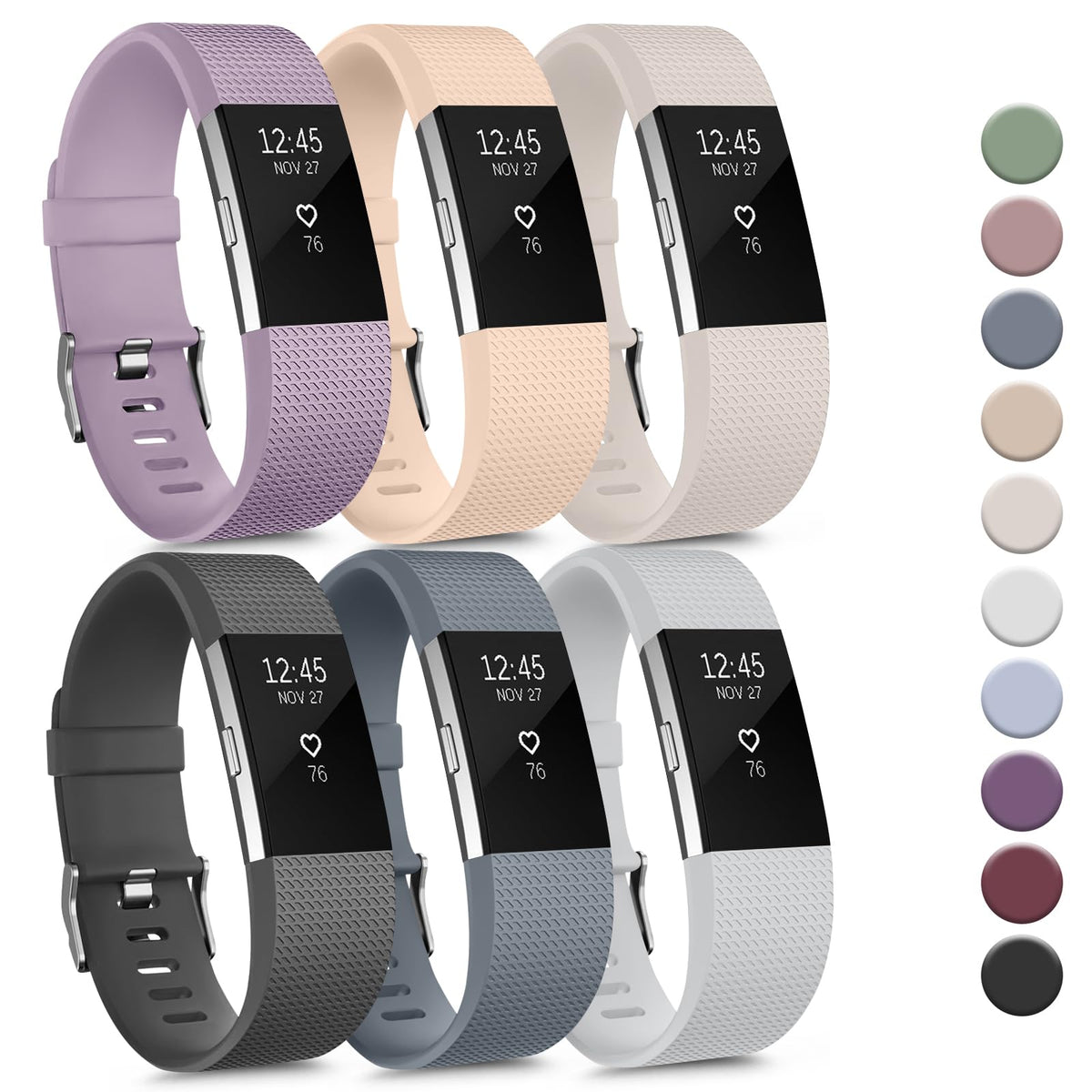 Tobfit 6 PACK Sport Bands Compatible with Fitbit Charge 2 Bands for Women Men, Soft Silicone Waterproof Straps Replacement Wristbands for Fitbit Charge 2 / Charge 2 HR Fitness Tracker, Small