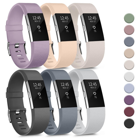 Tobfit 6 PACK Sport Bands Compatible with Fitbit Charge 2 Bands for Women Men, Soft Silicone Waterproof Straps Replacement Wristbands for Fitbit Charge 2 / Charge 2 HR Fitness Tracker, Small