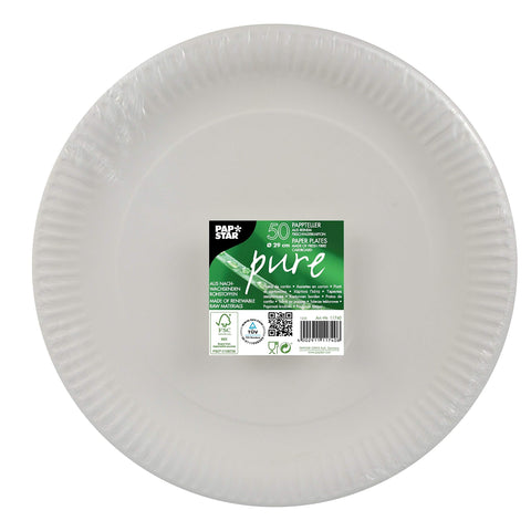 PAPSTAR 50 Plates Cardboard Round Diameter 29 cm White