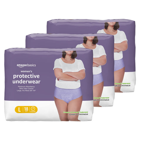 Amazon Basics Incontinence & Postpartum Underwear for Women, Maximum Absorbency, Large, 54 Count, 3 Packs of 18, Lavender (Previously Solimo)