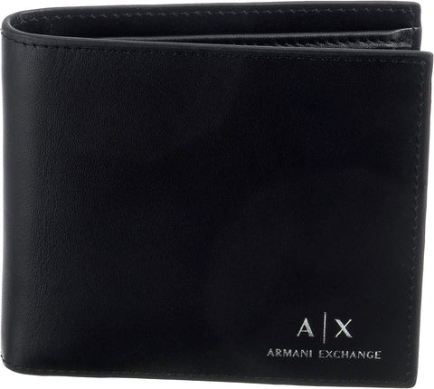 A|X ARMANI EXCHANGE mens Armani Exchange Logo Smooth Leather W/ Coin Pocket Bifold Wallet, Black, Small US