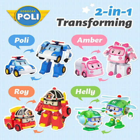 Robocar Poli Transforming Robot, 4" Transformable Action Toy Figure Vehicles, Police Emergency Vehicle Playset, Holiday Birthday Rescue Car Toys Gift for Boys Girls Age 1 2 3 4 5