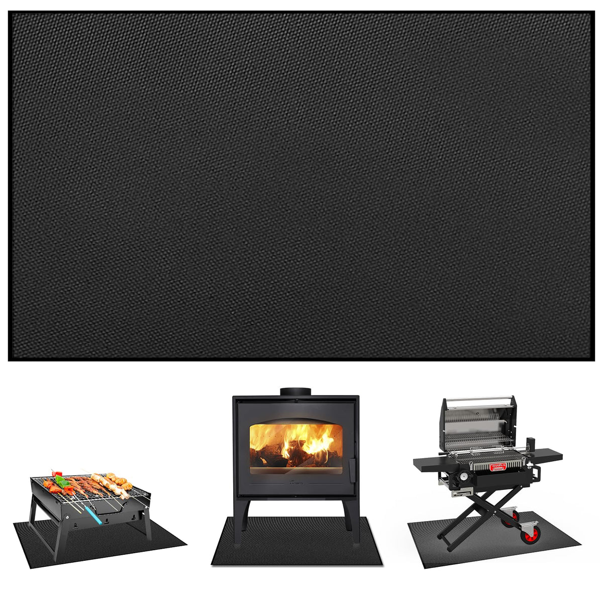 Nizirioo Anti-Greasy Heatproof Fireproof Underlay: 39 x 60 Inch Grill Mat Floor Protection Mat, Heat Resistant up to 500 Â°C, Grill Mat Floor Protection for BBQ Grills, Fireplace Floor, Black