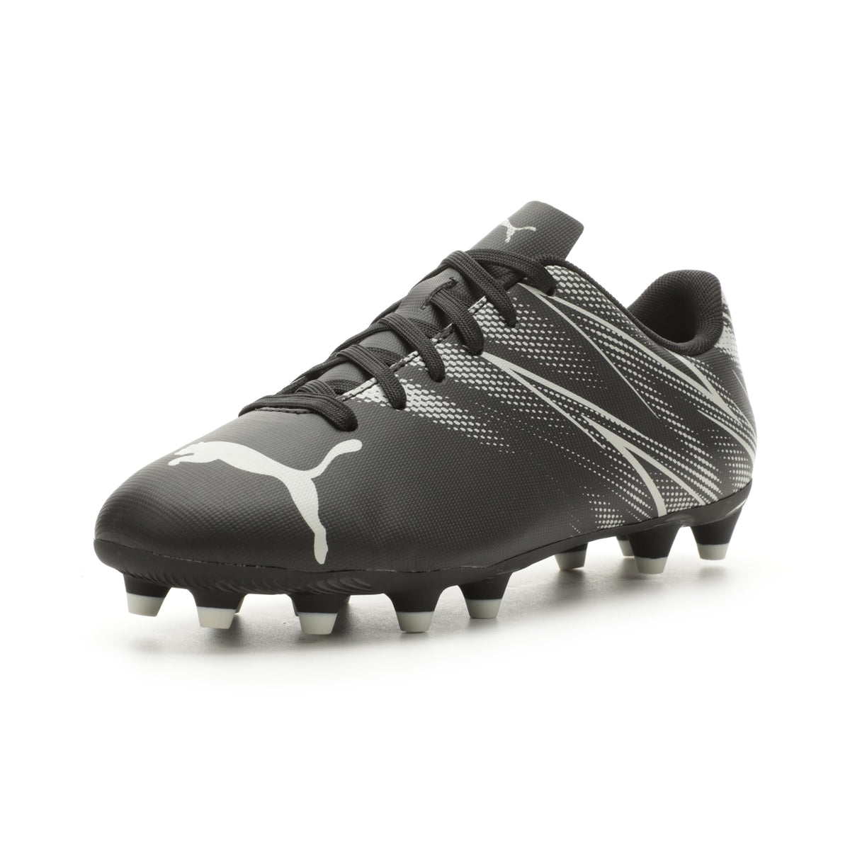 PUMA Attacanto Firm, Artificial Ground Soccer Cleats Sneaker, Black-Silver Mist, 1 US Unisex Big Kid