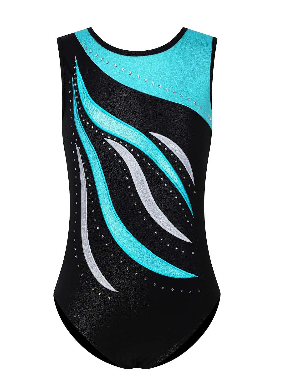 ESHOO Girls One-Piece Striped Gymnastics Ballet Leotards Shinning Diamond Embroidered