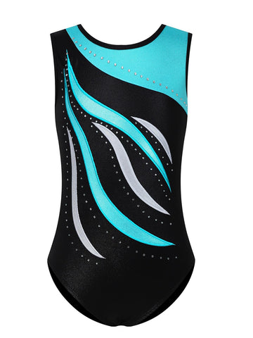 ESHOO Girls One-Piece Striped Gymnastics Ballet Leotards Shinning Diamond Embroidered