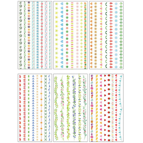 (Pack of 2) Basic Scrapbooking Stickers - Flower Vine Heart Star Shapes Colorful Divider Line DIY Sticker for Art Crafts Journaling Scrapbook Journal Planner Album Letter Photo Frame Plant Pot