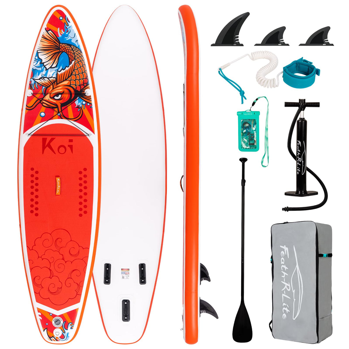 FEATH-R-LITE SUP Inflatable Stand Up Paddle Board 11ft 335 lbs For Youth & Adults with Accessories Including Adjustable Paddle, Backpack, Pump, Leash, Fins