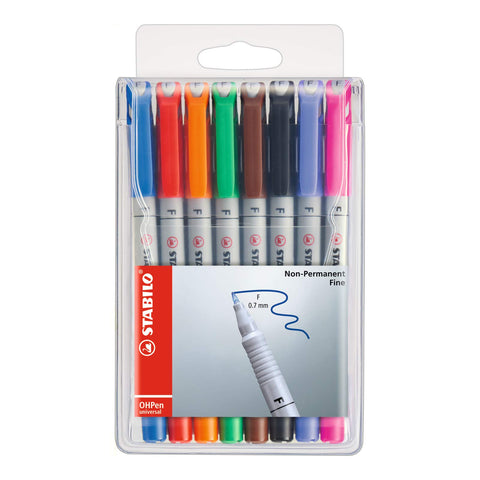 OHP Pen - STABILO OHP Pen Soluble - Fine - Wallet of 8 - Assorted Colours