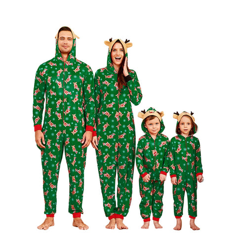 PATPAT Family Christmas Pajamas Matching Set Xmas Holiday Zip Up One Piece PJs Hooded Women Men Kid Baby Sleepwear Green Women: M