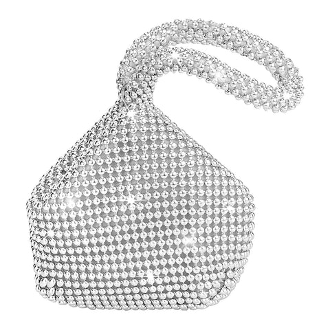 AUEAR, Triangle Bling Sequins Zipper Pouch Mini Size Women's Evening Clutch Bag Luxury Full Purse Sparkly Handbag for Prom Cocktail Party Wedding Engagement Silver