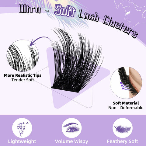 B&Q Lash Extension Kit F03 Eyelash Extension Kit 144 PCS Ultralight Eyelash Clusters Lash Clusters Kit 8-18MIX DIY Ultra-Soft Cluster Eyelash Extensions at Home with Lash Applicator Tools (Kit?F03)