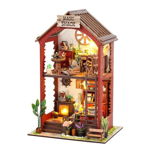 Funle Book Nook Kit, 3D Wooden Miniature Miniature Dollhouse kit Crafts for Adults, Tiny House Kit to Live in with LED Lights
