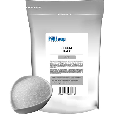 Pure Source Nutrition Epsom Salt Epsom Salts 3KG / 3000g for Bath Bathing Bath Bombs | 100% RAW Pure Natural | FCC Food Grade | Magnesium Sulphate
