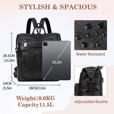 VASCHY Backpack Women, Convertible Fashion Backpack Vegan Leather Shoulder Bags Rucksack Handbags for Ladies/Work/Travel/College,Black