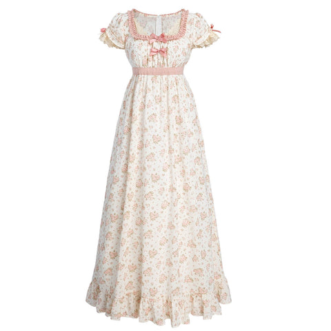 Nuoqi Pink Regency Dress for Women Floral Regency Era Dress Tea Party Gown Dress L