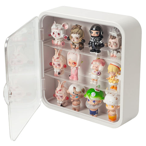 Clear Display Case for Figures, Wall Mounted Acrylic Storage Box, Dust Proof Display Cabinet Organizer for Mini Pop Mart Action Figures Collectibles (White)