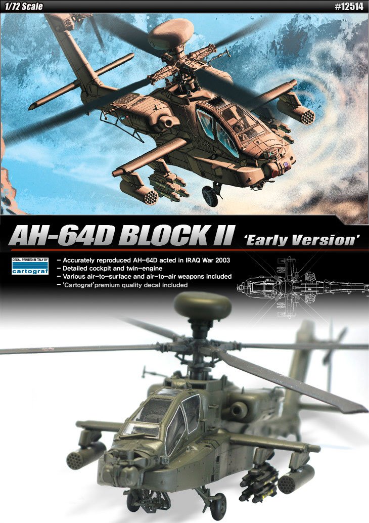 1/72 AH-64D BLOCK II Early Version #12514 ACADEMY HOBBY KITS by Academy Models