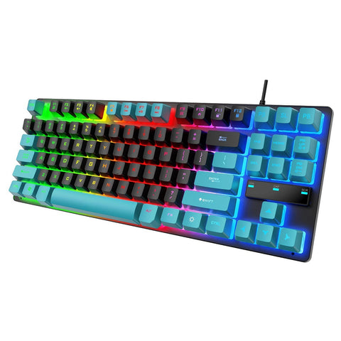 Hilitand Mechanical Gaming Keyboard, RGB LED Backlit Gaming Keyboard, Wired Ergonomic Computer Keyboard with 87 Keys, for PC Gamer Desktop Laptop(Dark Blue)