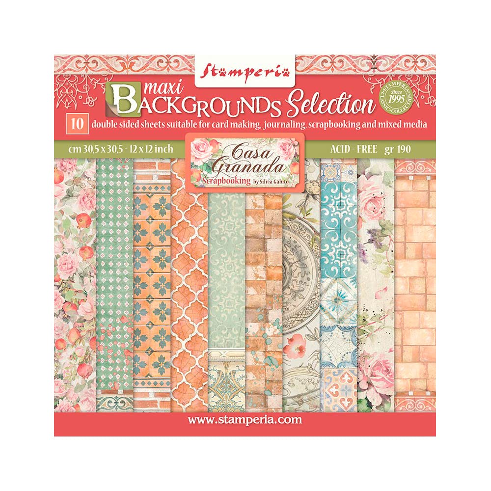 STAMPERIA INTER, KFT Paper PAD 12X12 10PK BKGD, 12 x 12 inches, Casa Granada