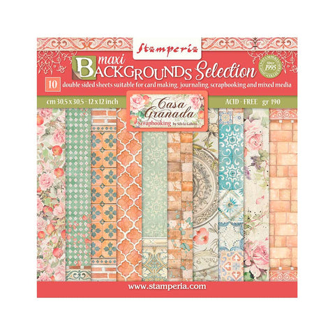 STAMPERIA INTER, KFT Paper PAD 12X12 10PK BKGD, 12 x 12 inches, Casa Granada