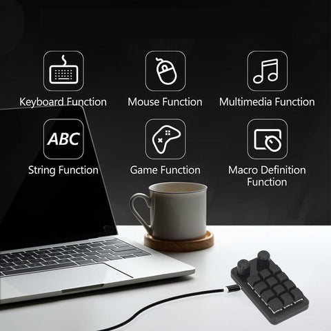 Walfront 12 Keys 2 Knobs Mechanical Gaming Keyboard One Handed Keypad Programmable RGB LED Gaming with Type C Data Cable for Multiple Customization with Wide Ap