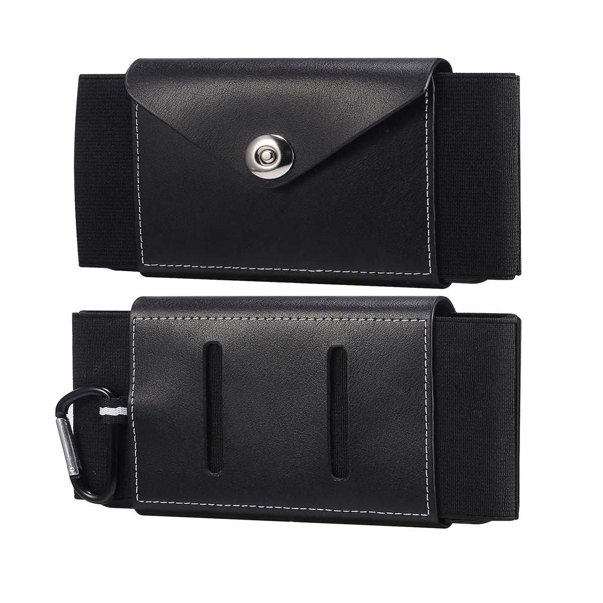 Cell Phone Holster with Belt Loop Leather Men, Phone Waist Bag Black, 6.5" Leather Cellphone Waist Wallet Pouch Smartphone Waist Pack Pocket with Belt Loop and Carabiner Hook for Outdoor Sport Travel