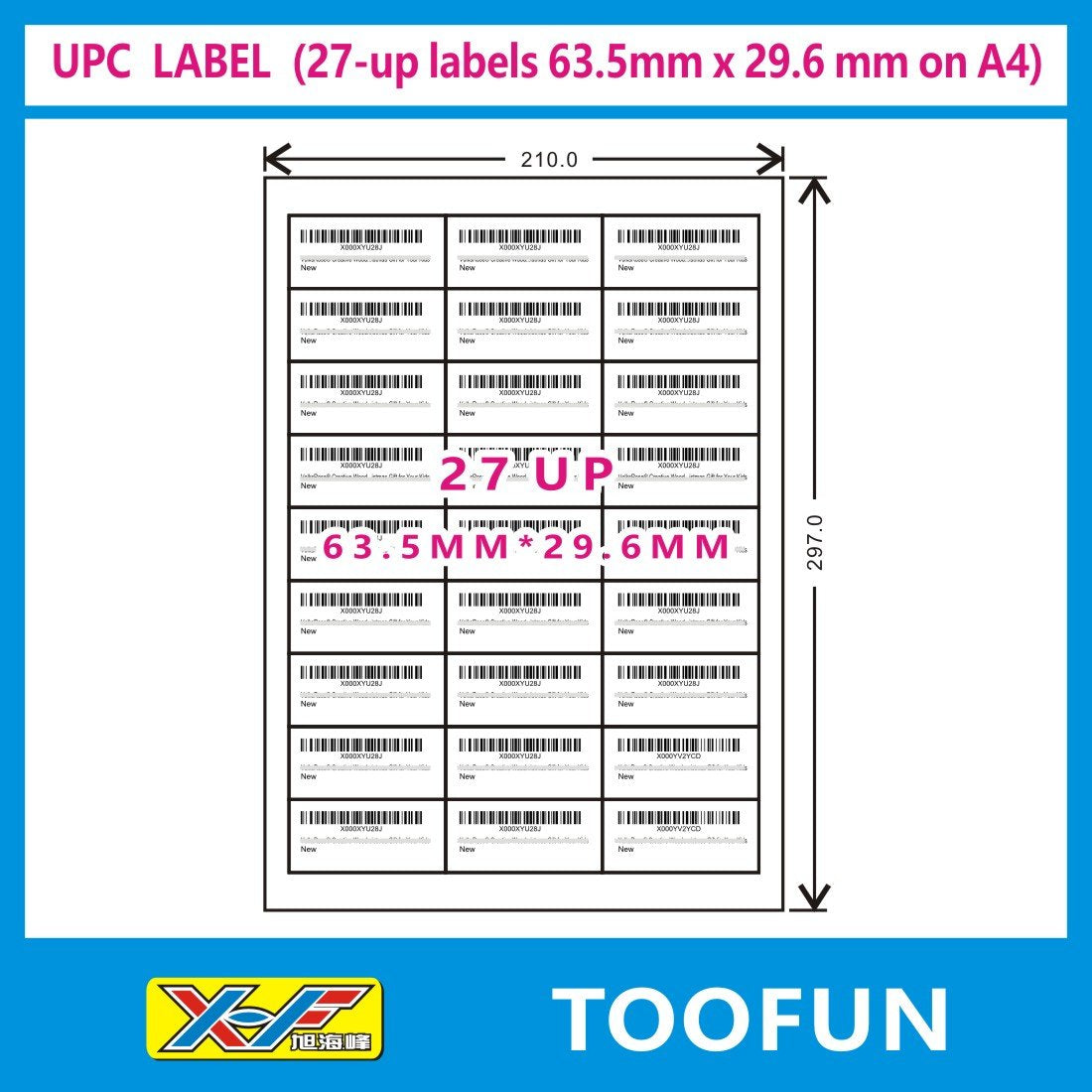 Amazon FBA Label (100 Sheets, 2700 Labels) 27-up labels 63.5x29.6 mm on A4 White Self Adhesive Shipping Mailing stickers for Laser/InkJet Printer, Meets Amazons FBA requirements- TOOFUN