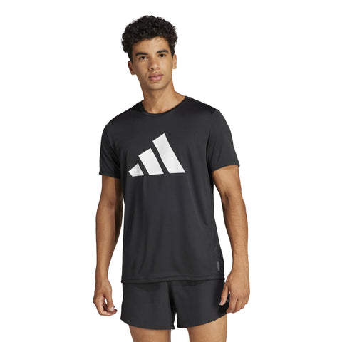 adidas Men's Run It Stripes Tee, Black, XXL